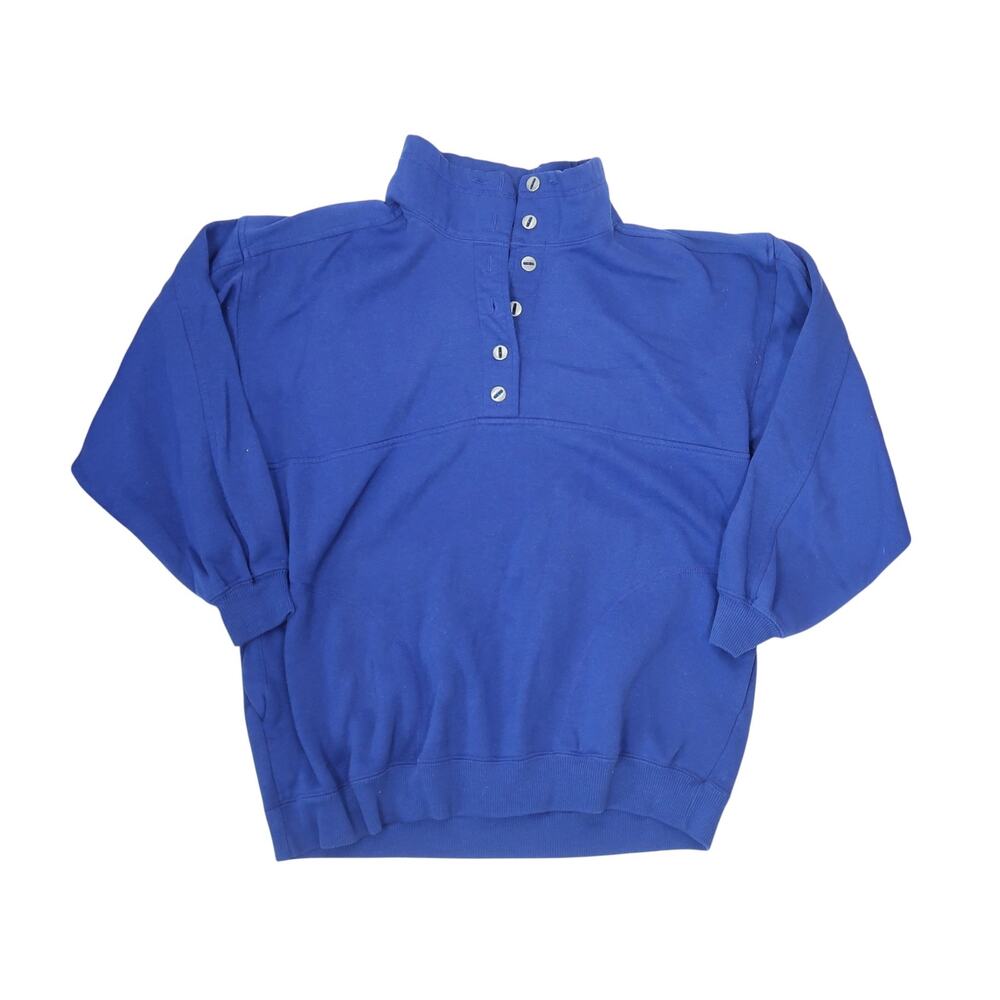 Vintage 90s Cheetah Blue Henley Button Mockneck Pullover Sweatshirt M